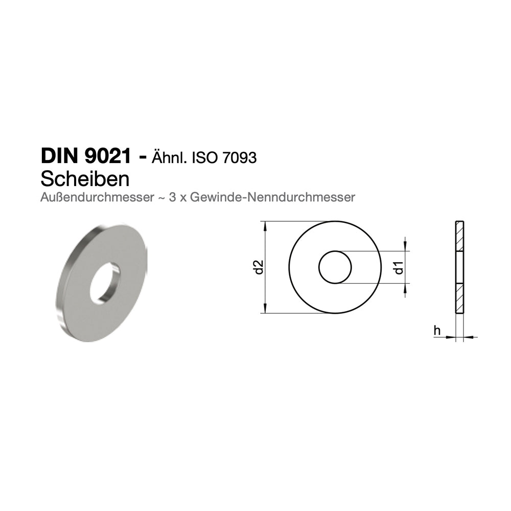 Unterlegscheibe Edelstahl A2 DIN 9021 10,5 für M10 Ø 30mm – Solarfertig